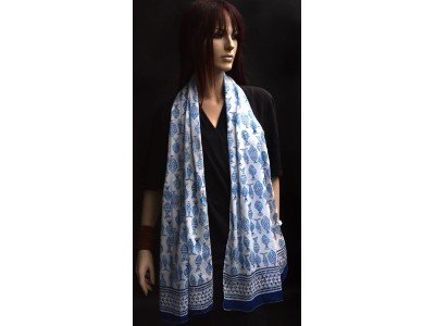 Origineel blockprintsjaaltje, blauw en wit