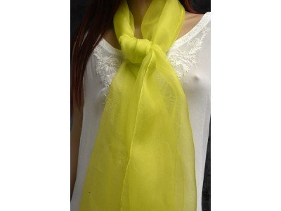 Elegante organza zijden sjaal,citron, citroengeel.