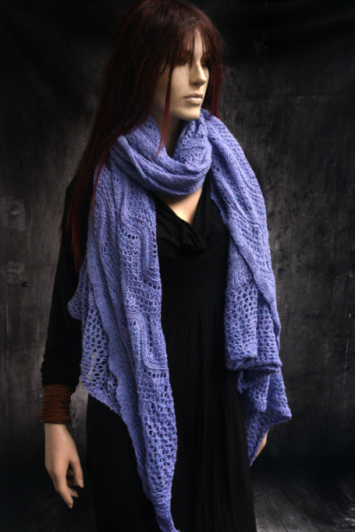 Gebreide opengewerkte supergrote sjaal, paars