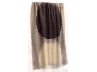 Wollen sjaal, bollen, taupe, offwhite