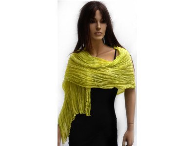 Echte zijden handgeschilderde krinkelsjaal, lentegroen en pastelgeel