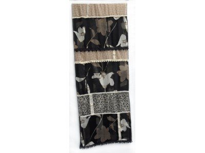 Patchwork vintage sjaal met kantjes en knoopjes, zwart, grijs, taupe, beige, cremewit
