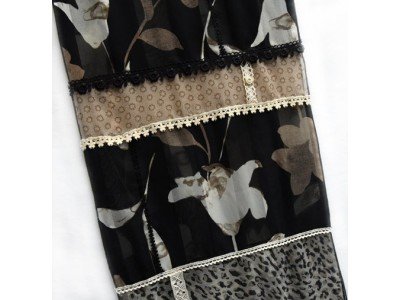 Patchwork vintage sjaal met kantjes en knoopjes, zwart, grijs, taupe, beige, cremewit