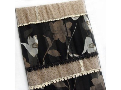 Patchwork vintage sjaal met kantjes en knoopjes, zwart, grijs, taupe, beige, cremewit