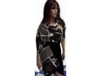 Patchwork vintage sjaal met kantjes en knoopjes, zwart, grijs, taupe, beige, cremewit